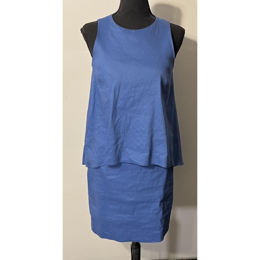 Antonio Melani Dress Womens 6 Blue Linen Blend Sleeveless Layered Knee Length